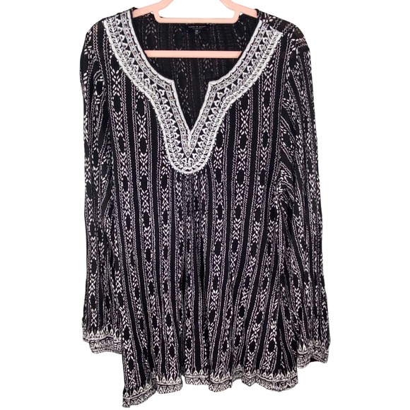 Lucky Brand Tops - Lucky Brand Embroidered Tunic Women 2X Flowy Boho Peasant Top‎ Black White Lace